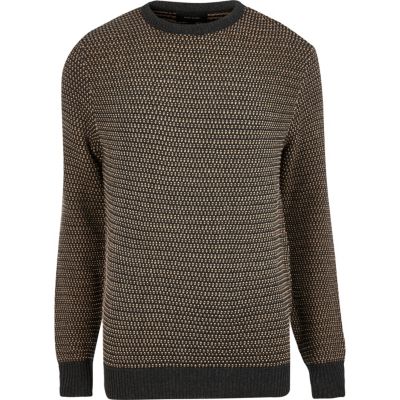 Brown textured knitted jumper